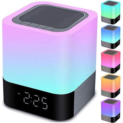 Veilleuse haut parleur Bluetooth réveil capteur tactile dimmable changeant de couleur lampe chevet lecteur MP3 sans fil Multicolore (1/5)