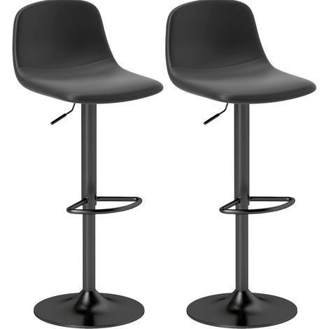 Lot de 2 tabourets de bar réglables et pivotants en cuir régénéré noir, avec dossier bas et repose-pieds, pour cuisine et îlot – CHICFURN (1/5)