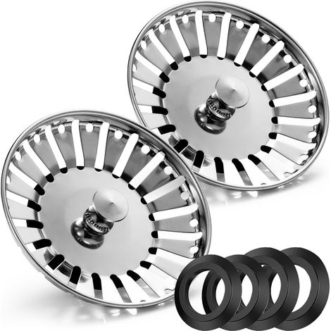 Lot de 2-Crépine d'évier inox 84 mm-Deux bagues d'étanchéité - Panier de bonde manuel - Filtration efficace des résidus - Anti-obstruction siphon (1/5)