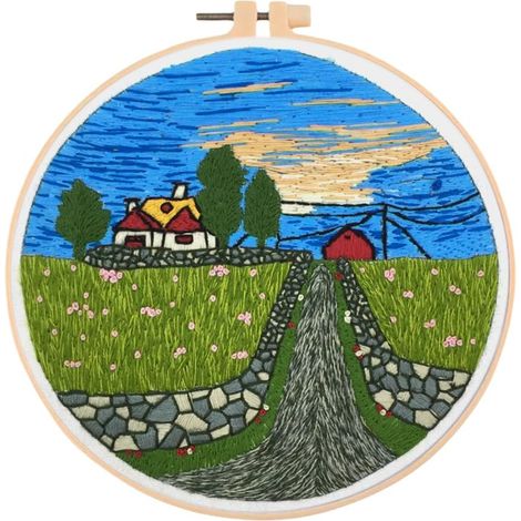 Embroidery Starter Kit, Landscape Pattern Embroidery Kit, Cross Stitch Embroidery Kit, Embroidery Kit for Beginners, Embroidery Kits, DIY Handmade Craft Decoration for Adults (02)