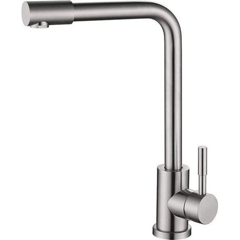 Robinet mitigeur de cuisine en acier inoxydable 304 avec 7 fonctions de mélange d'eau chaude et froide, rotatif et chromé.