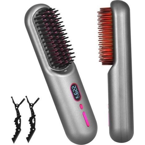 Brosse Lissante pour Cheveux Sans Fil,Lisseur Sans Fil Rechargeable, Brosse Chauffante Portable 12 Température Peigne de Coiffage (1/5)