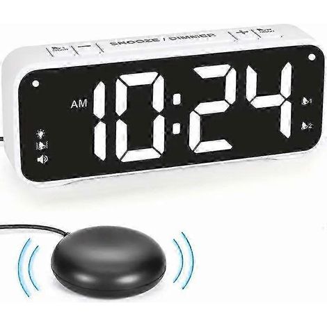 Réveil puissant conçu pour les adultes au sommeil profond, doté de deux alarmes et d'un vibreur de matelas, idéal pour les chambres, écran de 6,5 pouces - ynB (1/5)