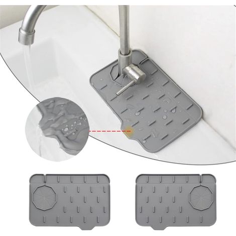 Tapis de robinet en silicone - Coussinet anti-gouttes - Tapis anti-gouttes écologique en silicone - Accessoires de cuisine - Tapis d'évier - Coussinet anti-gouttes et design gris moderne (1/3)