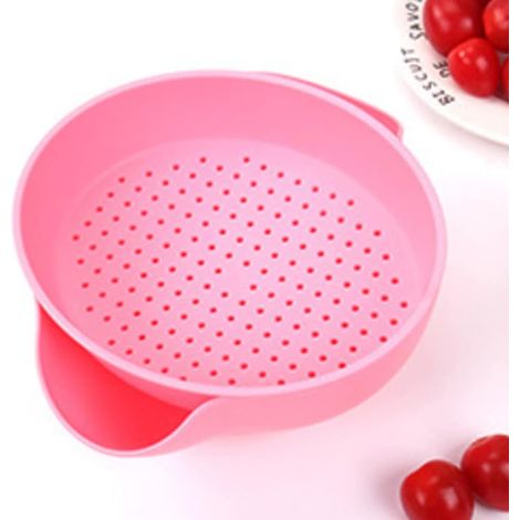 2 STÜCK Abtropfkorb, Kunststoffsieb mit Kunststoffgriff Gemüsekorb Waschen Doppelschicht Abfluss Design Becken Abnehmbare Obstsiebe Zur Entwässerung, Rose (1/5)