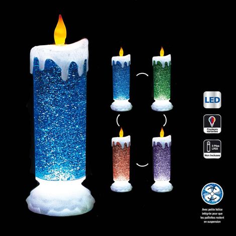 Candela LED à Candela avec Glitter - Lampe d'Ambiance Moderne en PVC et Paille, Dimensions 8,2 x 24 cm - Atmosphera Créateur d'Intérieur