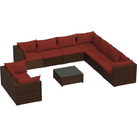 10-tlg. Garten-Lounge-Set mit Kissen Braun Poly Rattan vidaXL (1/5)
