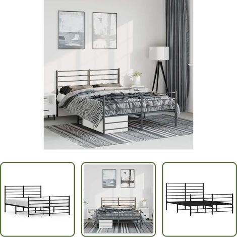 vidaXL Lit avec tête et pied -  Cadre de lit métal sans matelas avec pied de lit noir 135x190cm (1/5)