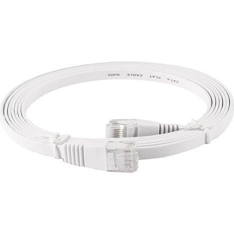 Câble de brassage Ethernet plat CAT5E blanc pur 2M 8P8C RJ45 (1/2)