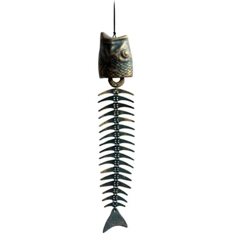 Carillon à vent Bells & Chimes pour jardin extérieur, cour, terrasse, décoration de maison, grand carillon en métal à motif arêtes de poisson, style rétro, silencieux, 50 x 7 cm