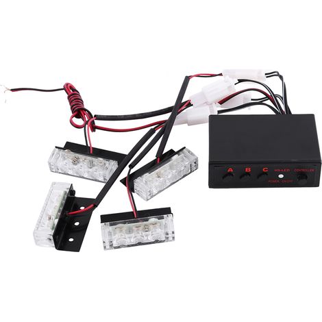 Luce stroboscopica a 12V con 4x3 LED, segnalazione di emergenza, lampeggiante automatico per polizia, 3 modalità, rosso e blu. (1/5)