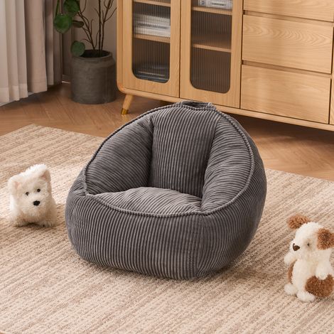 Pouf, pouf moelleux et confortable, idéal pour les salles de jeux, les coins lecture, les salons et les chambres d'enfants, pour garçons et filles – petit (gris clair) (1/5)