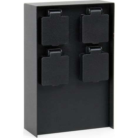 Prise de jardin à quatre broches – 4 prises – 140 x 70 x 230 mm – carrée – acier inoxydable – Indice de protection extérieur IP44