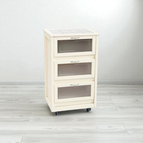 Carrello Mobiletto Avorio con ante a ribalta in vetro LANDHELL (1/5)