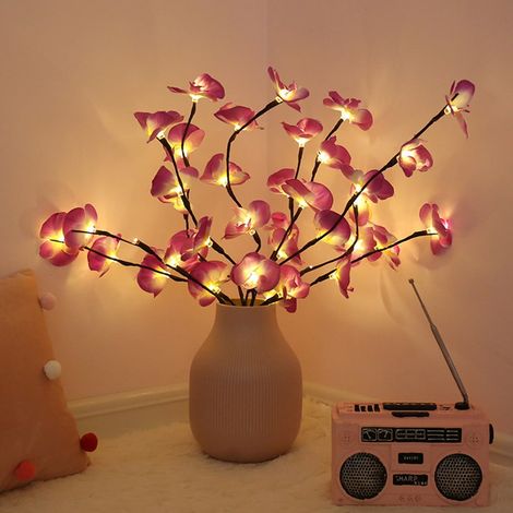 Guirlande Lumineuse Branche Orchidée - 20 Ampoules LED - Alimentation Piles AA - IP44 - Décoration Intérieure Extérieure - 77 cm - Rose - 2 Pièces