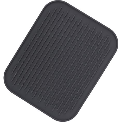Tapis d'égouttage rectangulaire en silicone, isolant thermique et antidérapant, avec rebord d'égouttage intégré, pour plan de travail de cuisine (grand format). (1/5)