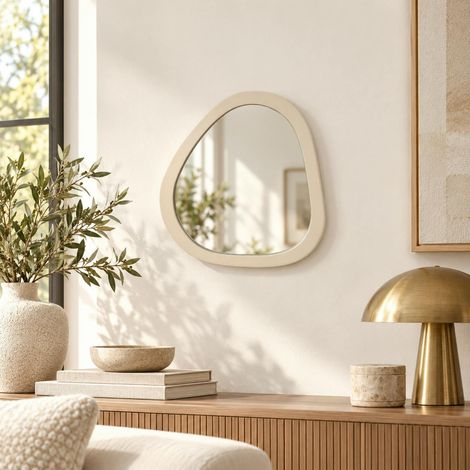 Miroir en bois beige design organique 43 cm CORTINA (1/4)