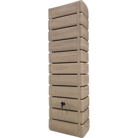Récupérateur d'eau de pluie 300 litres – Polyéthylène rotomoulé résistant aux UV et au gel – Design effet bois clair – Fixation murale incluse – Bellijardin