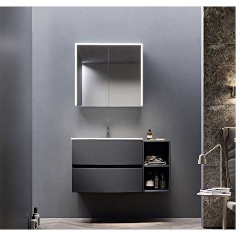 Mobile Bagno Elettra130 cm SospesoGrafite Base 2 cassetti e 2 vani a giorno - Lavabo in Resina (1/5)