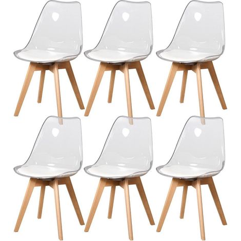 Lot de 6 chaises de salle à manger transparentes design scandinave avec coussin blanc (1/5)