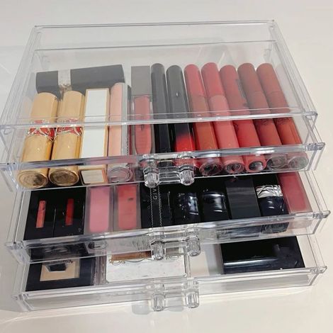 Boîte de rangement pour maquillage de bureau, rouge à lèvres, tiroir transparent à 3 niveaux, contenant en acrylique. (1/3)