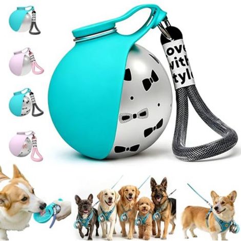 Faltbare Trinkflasche für Haustiere, ideal für unterwegs, 2-in-1: mit faltbarem Silikonnapf und integriertem Wasserbehälter. Auslaufsichere Edelstahl-Trinkflasche für kleine Hunde. (1/5)
