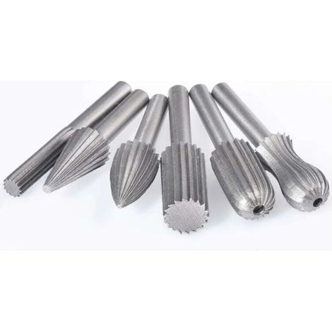 Lntyq Lot de 6 fraises rotatives en tungstène double coupe 6 mm Queue en tungstène Embouts de limage/gravure/meulage pour outils rotatifs (1/4)