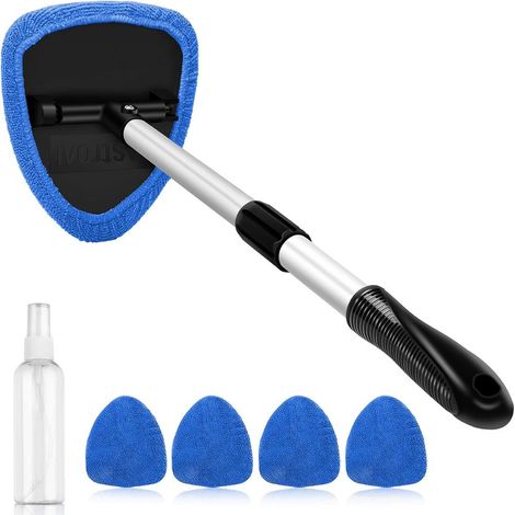 Bilrengöringskit för interiör med förlängbart handtag och 4 återanvändbara mikrofiberkuddar, bilfönstertorkarborstkit för bilar, blå (1/5)