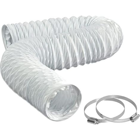 Flexibler PVC-Abluftschlauch, 127 mm Durchmesser, 2,5 m Länge, Montageset für Badezimmer, Küche und Wäschetrockner mit 2 weißen Stahlklemmen (1/5)