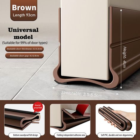 Guarnizione inferiore per porta marrone da 93 cm, striscia sigillante in silicone senza bisogno di colla, porta insonorizzata, guarnizione anti-spiffero per soglia porta (marrone) (1/4)