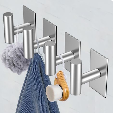 4 pcs serviette / crochets à vêtements, crochets muraux pour rester sur la salle de bain ou la cuisine,vêtements en acier inoxydable,crochet d'armoire (1/5)
