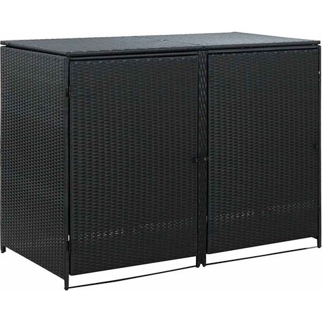 Abris pour poubelle double Résine tressée Noir 148x80x111 cm (1/5)