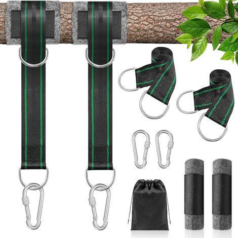 900KG Fixation de Balançoire & Hamac, Suspension Balançoire, Sangle Balancoire Arbre avec 2 Sanglies de 150cm, Mousquetons 8mm, Anneaux en D, Protections Arbre et Sac, pour Jardin, Balcon et Camping (1/5)