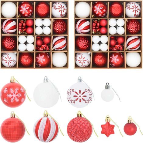 Juego de bolas navideñas 88 uds. Rojo y blanco Ø 6 cm Plástico vidaXL (1/5)