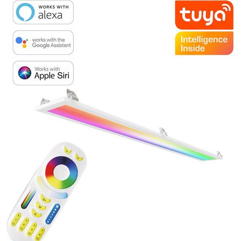 RGB+CCT LED Panel 120x15cm inkl. MiBoxer Smarthomesteuerung 24W 24V Rahmen weiß - Panelmontage: Deckenhalterung Clips (1/5)