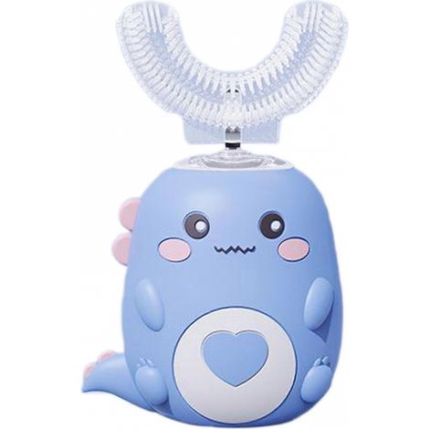 (Bleu - 6-12 ans) Brosse à dents électrique pour enfants en forme de U, motif animal mignon, avec poils souples en silicone-AquaForge