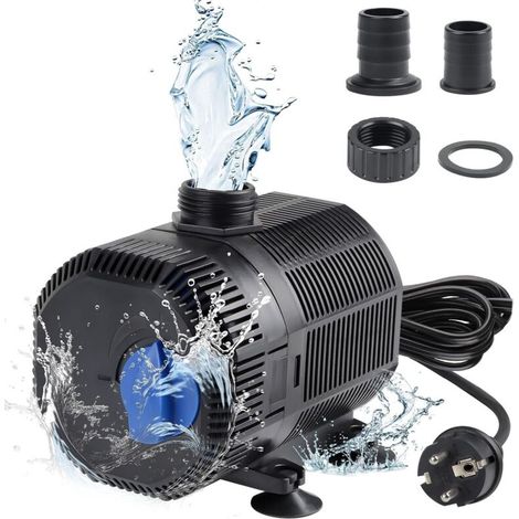 Teichpumpe, 3000 l/h Filterpumpe, Gartenpumpe, Springbrunnenpumpe mit Filter, 55-W-Tauchpumpe für Aquarien mit 10-m-Kabel und 2 Düsen, Pumpe für Fischteiche, Filteranlagen, Gärten und Schwimmbäder (1/4)