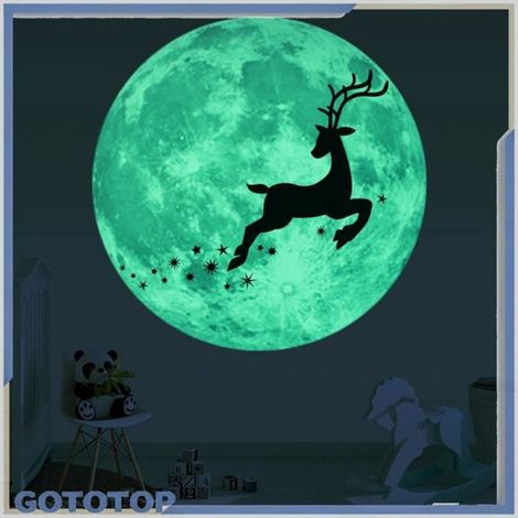 Autocollant Murale Lune - 30 Cm - Thème Noël - Cerf Ou Bonhomme De Neige - Luminescent - PVC - Pour Chambre Enfant (1/5)