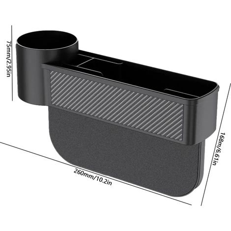 Organisateur d'espace entre les sièges auto (noir) - Boîte de rangement anti-chute pour la console centrale avec porte-gobelet et compartiment latéral pour téléphone (1/5)