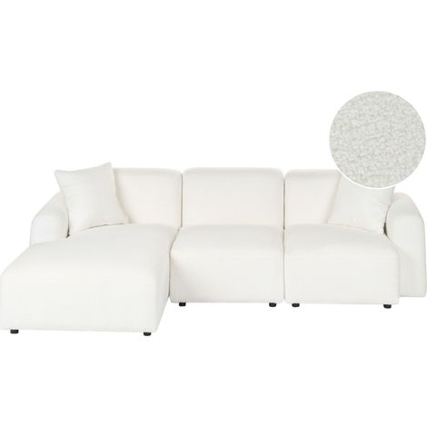 Divano modulare a 3 posti con disposizione a destra, rivestimento in tessuto bouclè idrorepellente, colore bianco Hede (1/5)