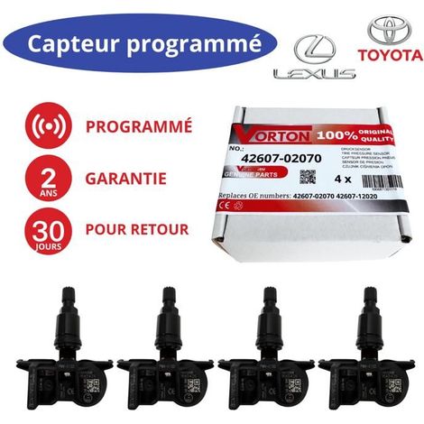 Sensore di pressione pneumatici TPMS - PMV-E100 (42607-02070) - 433MHz - Preprogrammato Toyota/Lexus - Valvola ruota nera