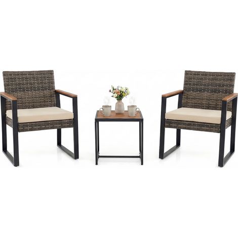 COSTWAY Set Salotto Giardino Esterno Rattan Metallo Acciaio Poltrone Tavolo Tavolino Sedie Seduta Mobili Cuscino Imbottito Imbottiture 2 Posti Persone Pezzi S (1/5)