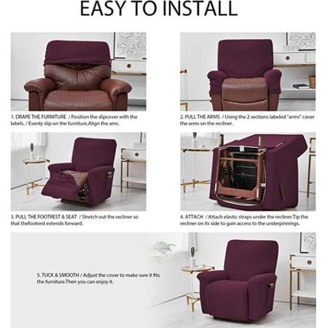 Housses de Canapé, Lot de 4 extensibles pour fauteuil inclinable de relaxation et de massage,dotées de Jacquard -Marron (1/4)