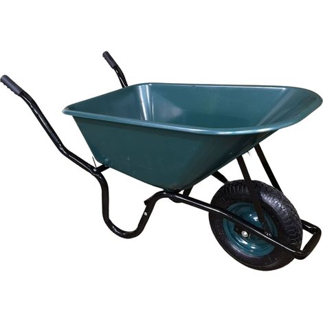 110 Litre 150kg Capacity Heavy Duty Outdoor Pneumatic Plastic Garden Wheelbarrow in Green (1/5)