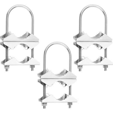 Lot de 3 pinces de serrage pour mât d'antenne - Boulons en U - Rondelle à ressort - Fer galvanisé - Accessoires de montage (1/5)
