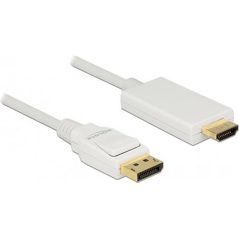 Câble vidéo DisplayPort - HDMI DELOCK 3m triple blindage blanc passif, support 4K
