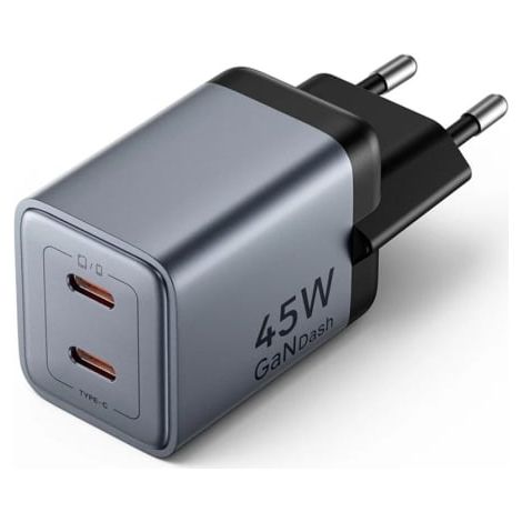 Cargador de Pared GaN Vention FCDH0-EU/ 2xUSB Tipo-C/ 45W