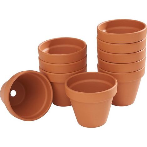Blumentopf mit Untersetzer, 10 Paar hochwertige, robuste Tontöpfe mit Abflussloch, Pflanztopf, Pflanzgefäß, Töpfe, Tontopf, Sukkulenten, Anzuchtt (1/5)
