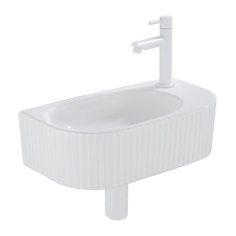 Fugaflow Efficiente Pietra Ensemble lave-mains – 40 x 21,5 x 12 cm – droite – nervuré – demi-rond – 1 trou pour robinet – céramique – robinet pour