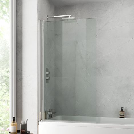 Modern Bathroom Over Bath Shower Screen Square Chrome 800mm Reversible 6mm Glass